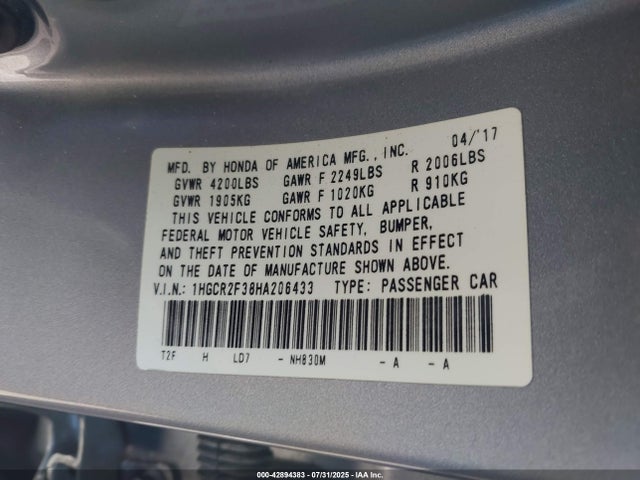 1HGCR2F38HA206433 Honda k24w1