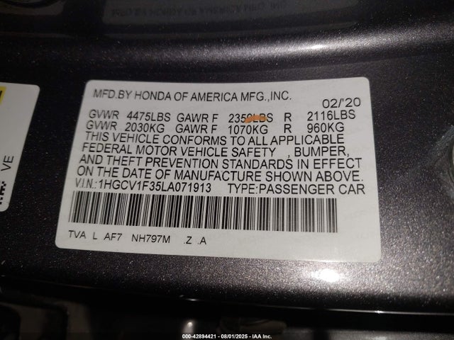 1HGCV1F35LA071913 Honda l15be