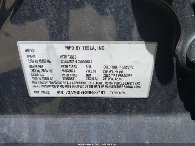2022 TESLA MODEL Y 7SAYGDEF3NF532101 Photo 8