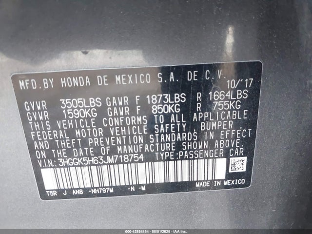 3HGGK5H63JM718754 Honda l15b1