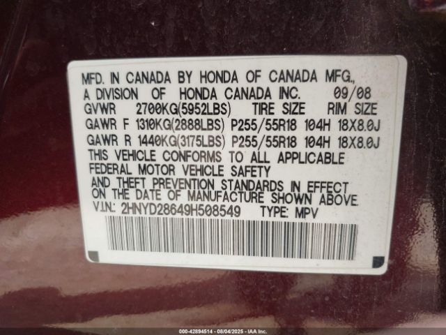 2009 ACURA MDX 2HNYD28649H508549 Photo 8