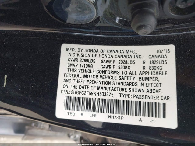 Honda k20c2 2019 2HGFC2F69KH503275 Image 9