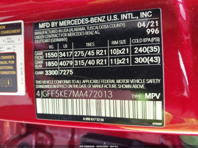 2021 MERCEDES-BENZ GLS 450 4JGFF5KE7MA472013 Photo 8