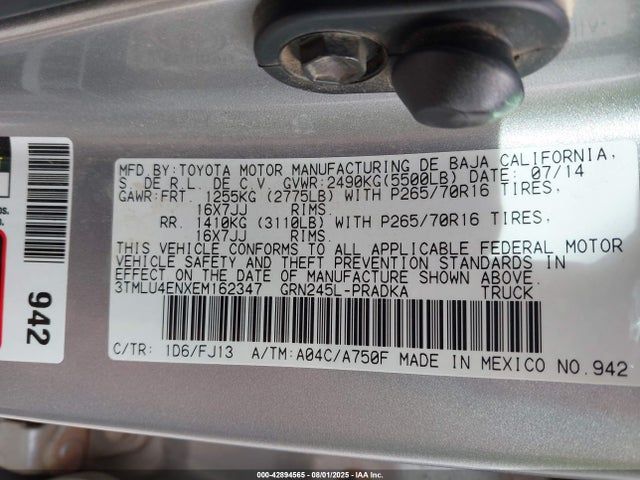 Toyota 1gr-fe 2014 3TMLU4ENXEM162347 Image 9