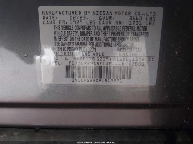 Aukcja sprzedaży 2023 Nissan Kicks S Xtronic Cvt, vin: 3N1CP5BVXPL513271, numer aukcji: 42894581