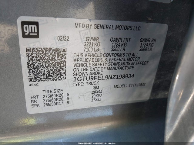 1GTU9FEL9NZ198934 GMC l87