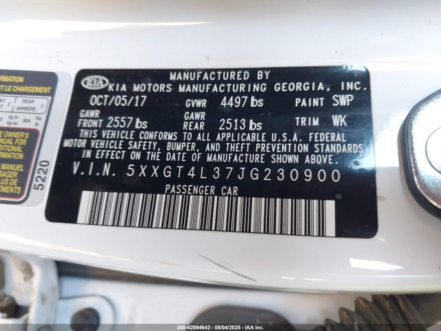 5XXGT4L37JG230900 KIA gdi