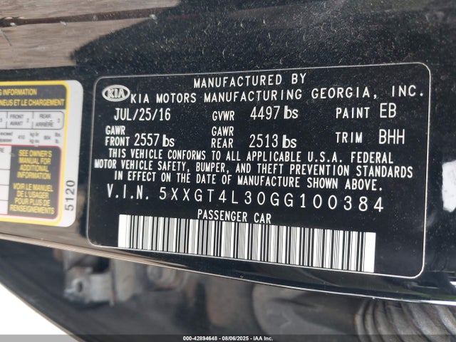 5XXGT4L30GG100384 KIA t-gdi theta ii