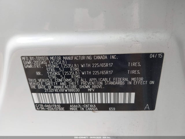 Toyota 2ar-fe 2015 2T3ZFREVXFW188030 Image 9