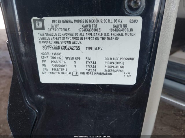 2003 CADILLAC ESCALADE EXT 3GYEK63NX3G242735 Photo 8