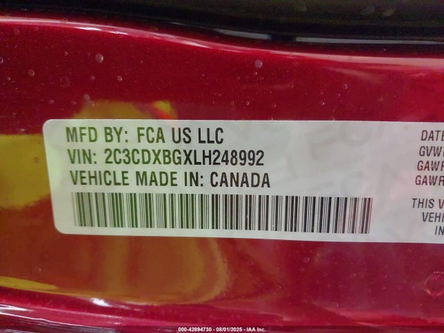 Aukcja sprzedaży 2020 Dodge Charger Sxt Rwd, vin: 2C3CDXBGXLH248992, numer aukcji: 42894730
