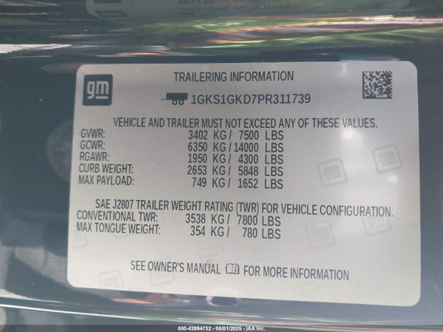 1GKS1GKD7PR311739 GMC l84