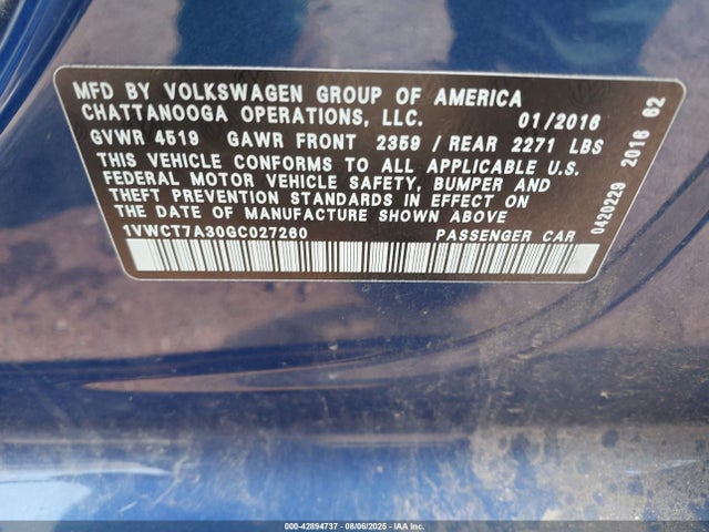 Volkswagen 2016 2016 1VWCT7A30GC027260 Image 9