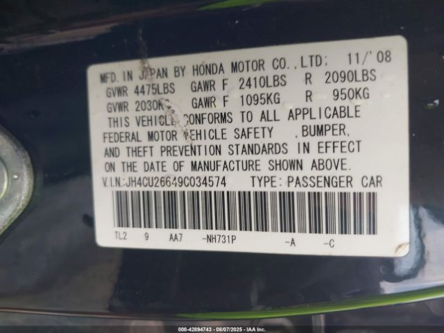 2009 ACURA TSX JH4CU26649C034574 Photo 8