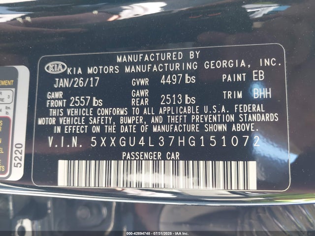 5XXGU4L37HG151072 KIA g 2.4 dohc gdi