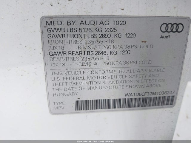 Audi 45 tfsi 2.0t 2021 WA1DECF32M1038247 Image 9