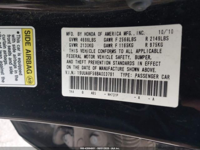 2011 ACURA TL 19UUA8F56BA003791 Photo 8