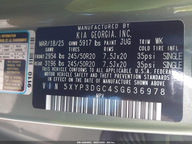 KIA gdi lambda ii 2025 5XYP3DGC4SG636978 Image 9