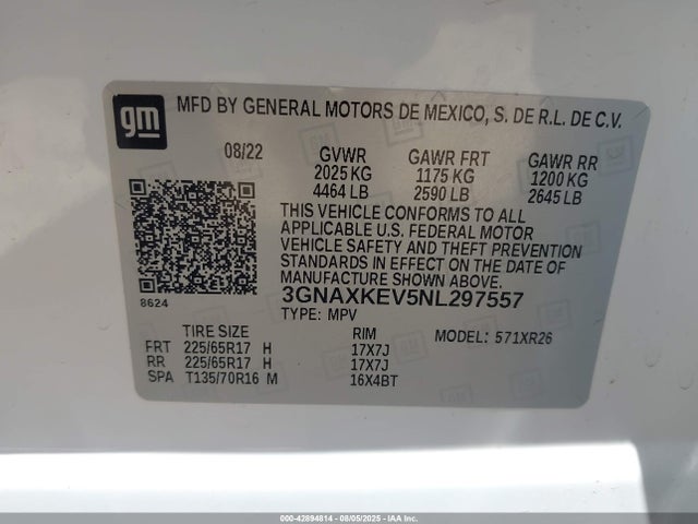 3GNAXKEV5NL297557 Chevrolet lyx