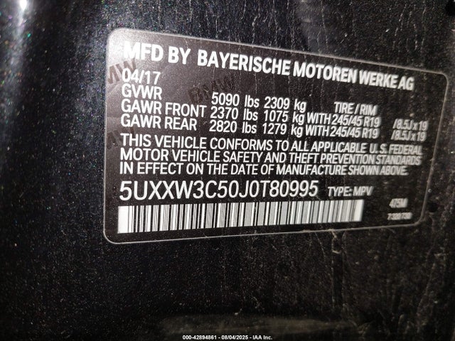 5UXXW3C50J0T80995 BMW X4