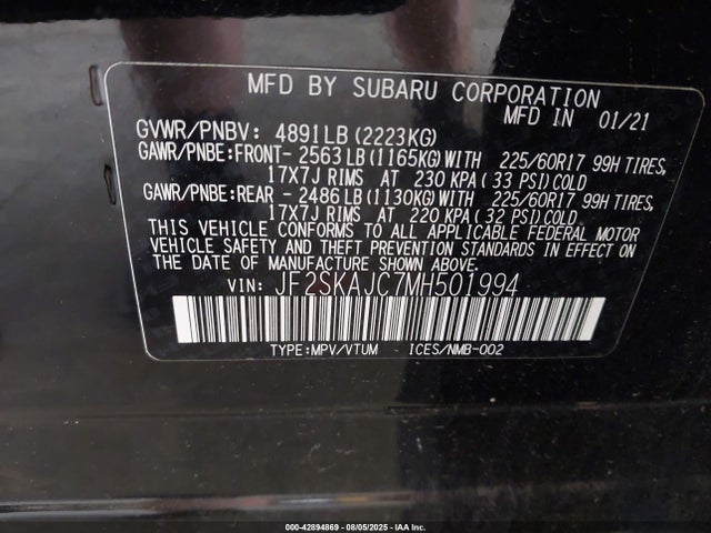 JF2SKAJC7MH501994 Subaru na u5
