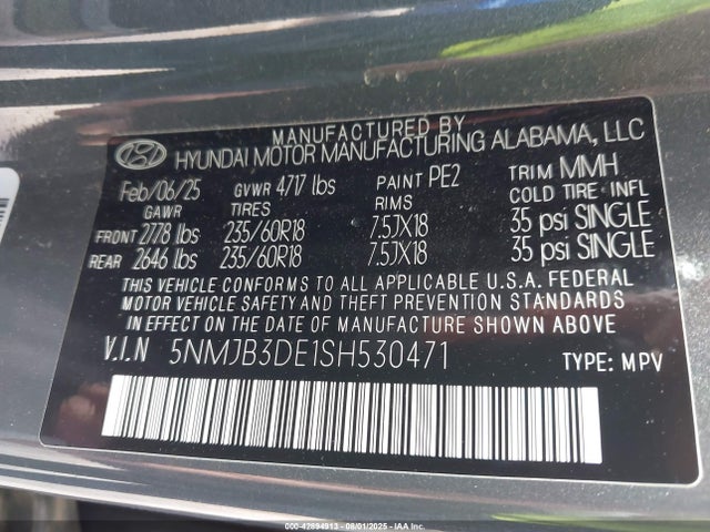 5NMJB3DE1SH530471 Hyundai gdi theta iii