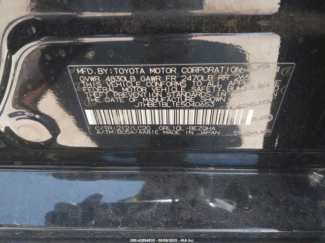 Lexus 2gr-fse 2014 JTHBE1BL1E5040653 Image 9