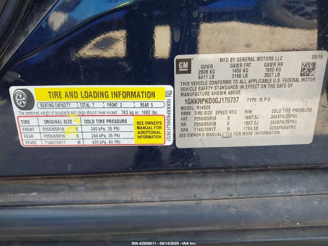 1GKKRPKD0GJ179737 GMC llt - sidi, alum, 60 degrees