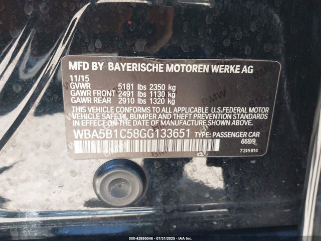 BMW 2016 2016 WBA5B1C58GG133651 Image 9
