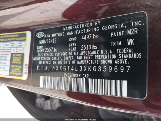 2019 KIA OPTIMA 5XXGT4L3XKG359697 Photo 8