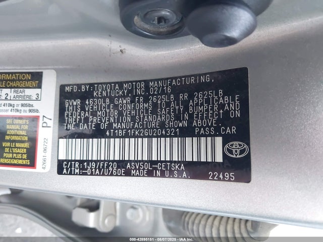 Toyota 2ar-fe 2016 4T1BF1FK2GU204321 Image 9