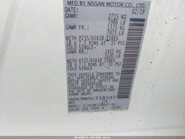Infiniti QX60 2019 5N1DL0MN5KC558597 Image 9