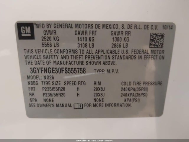 2015 CADILLAC SRX 3GYFNGE30FS555758 Photo 8