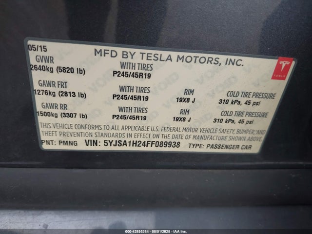 5YJSA1H24FF089938 Tesla 3 phase a/c induction (dual motor)