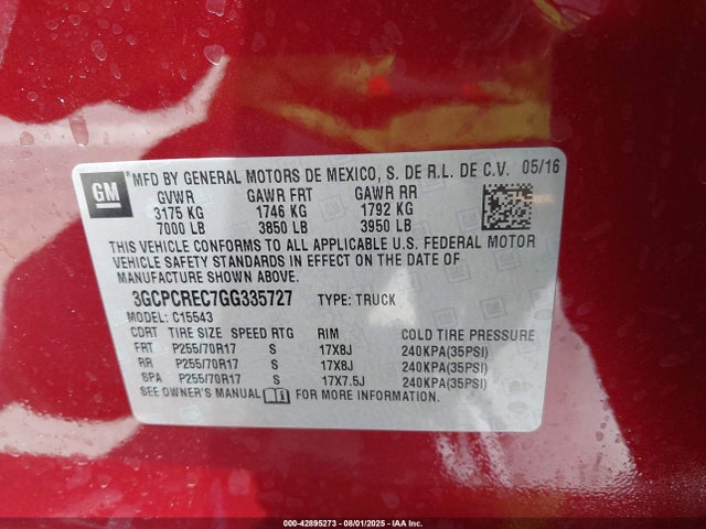 3GCPCREC7GG335727 Chevrolet l83 - sidi, vvt, afm, e85 max, aluminum