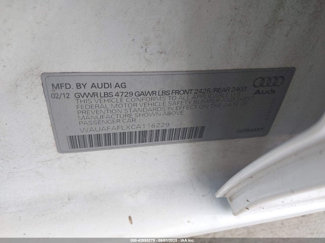 2012 AUDI A4 WAUAFAFLXCA116229 Photo 8
