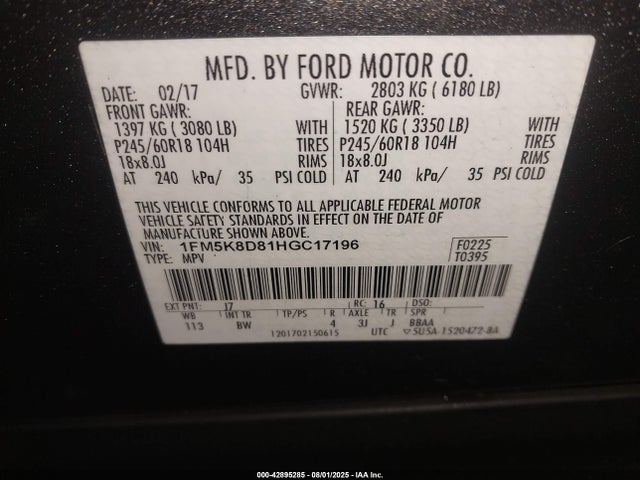 Ford 3.5l ti-vct 2017 1FM5K8D81HGC17196 Image 9