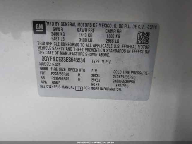 2014 CADILLAC SRX 3GYFNCE33ES643534 Photo 8