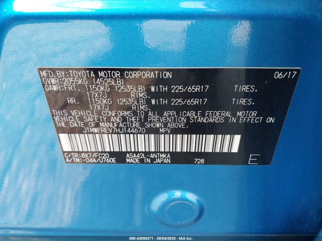 JTMWFREV7HJ144670 Toyota 2ar-fe