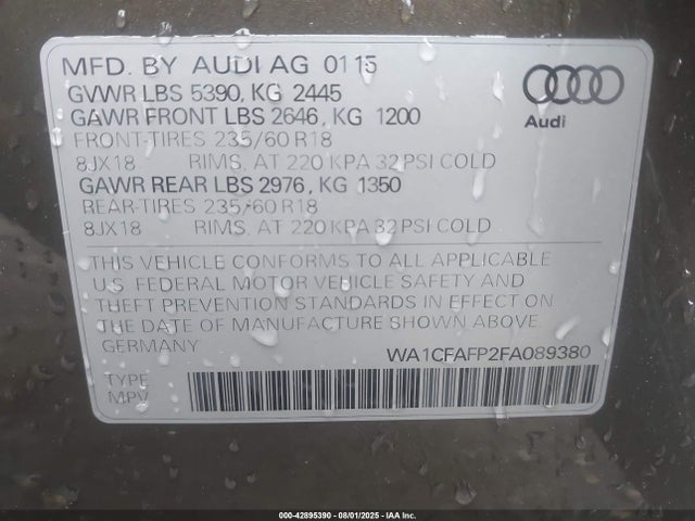 2015 AUDI Q5 WA1CFAFP2FA089380 Photo 8