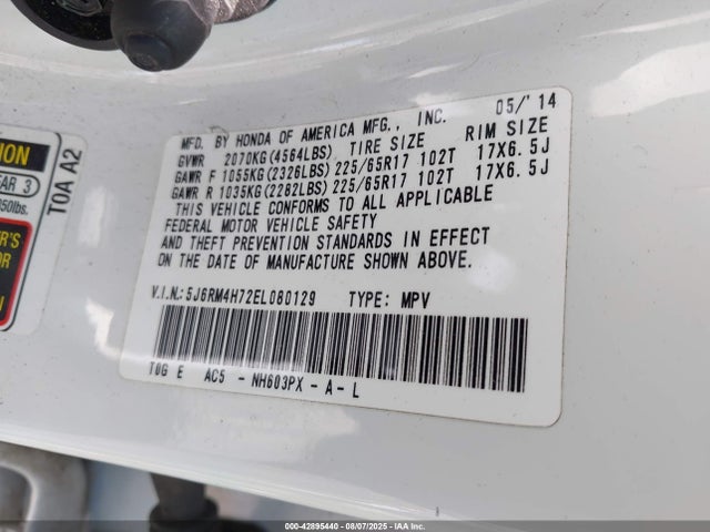 Honda k24z7 2014 5J6RM4H72EL080129 Image 9