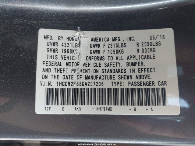 1HGCR2F88GA207236 Honda k24w1