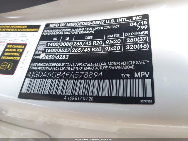 Mercedes-Benz 2015 2015 4JGDA5GB4FA578894 Image 9