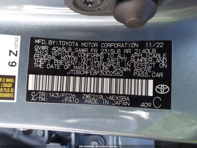 Toyota 2zr-fxe, 1vm 2023 JTDBCMFE8P3002582 Image 9