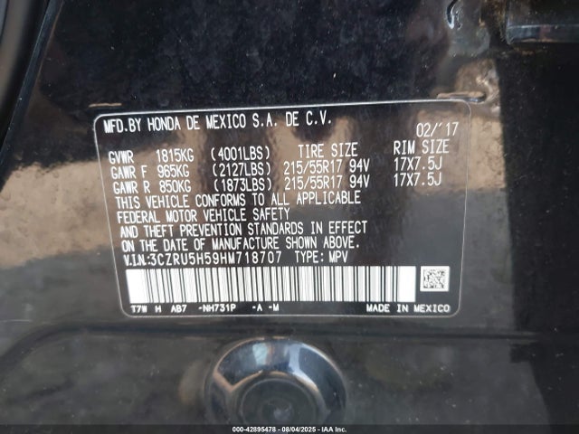3CZRU5H59HM718707 Honda r18z9