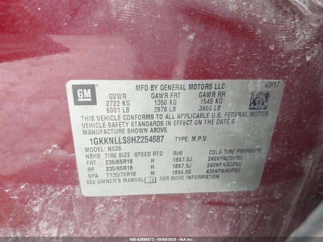 1GKKNLLS8HZ254687 GMC lgx - di: direct injection, vvt: variable valve timing, alum, gen 2