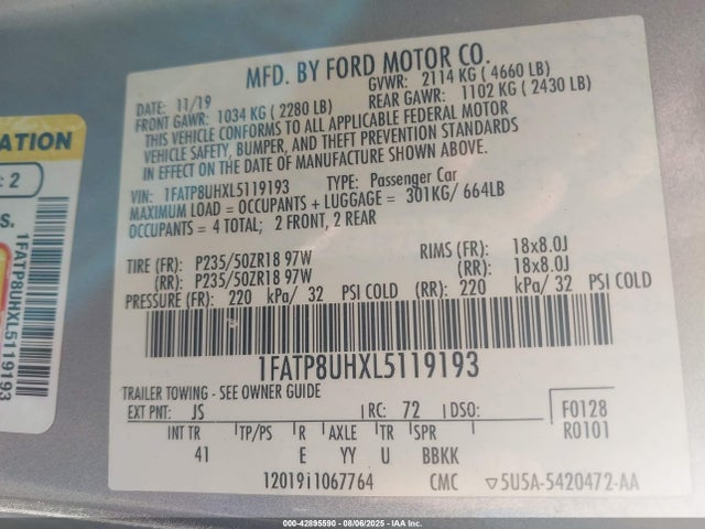 1FATP8UHXL5119193 Ford 2020