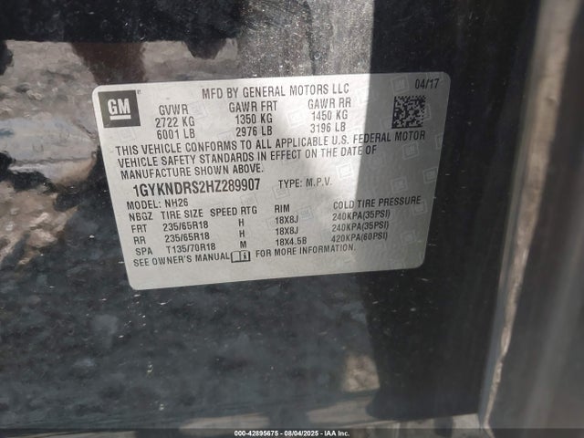 2017 CADILLAC XT5 1GYKNDRS2HZ289907 Photo 8