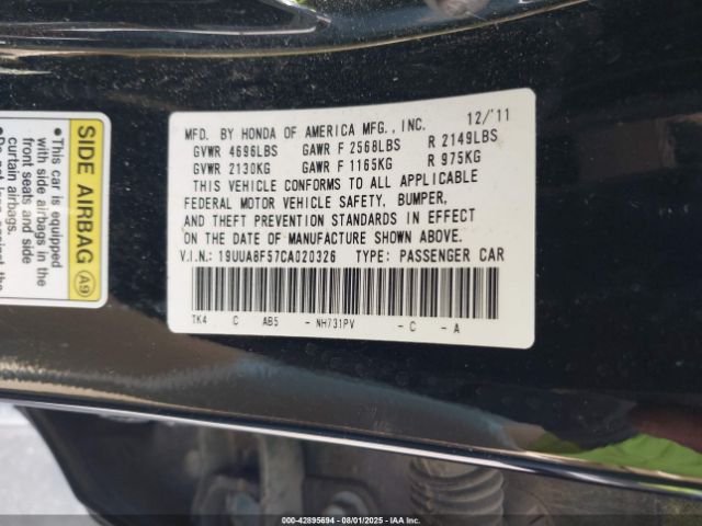 2012 ACURA TL 19UUA8F57CA020326 Photo 8