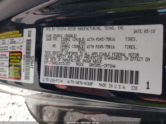 5TFSZ5AN2JX151257 Toyota 2gr-fks